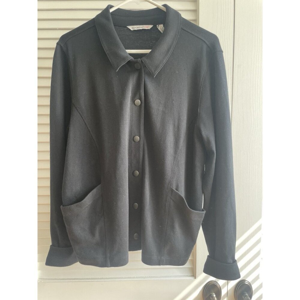 Isaac Mizrahi Live Snap-up Long Sleeve Collard Black Women's Soft Jacket Sz L